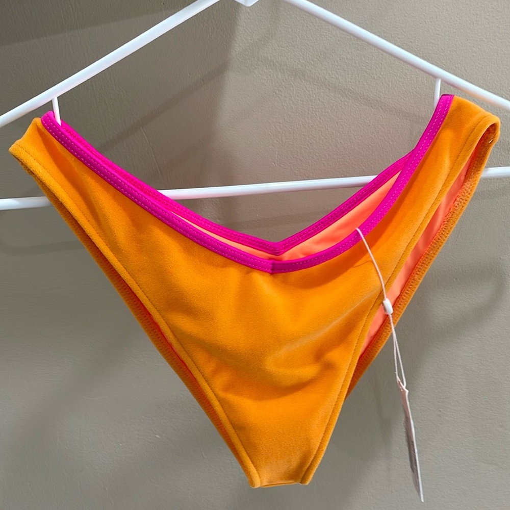 Frankie’s V orange hot pink trim high leg low rise sexy authentic M sundown Enzo